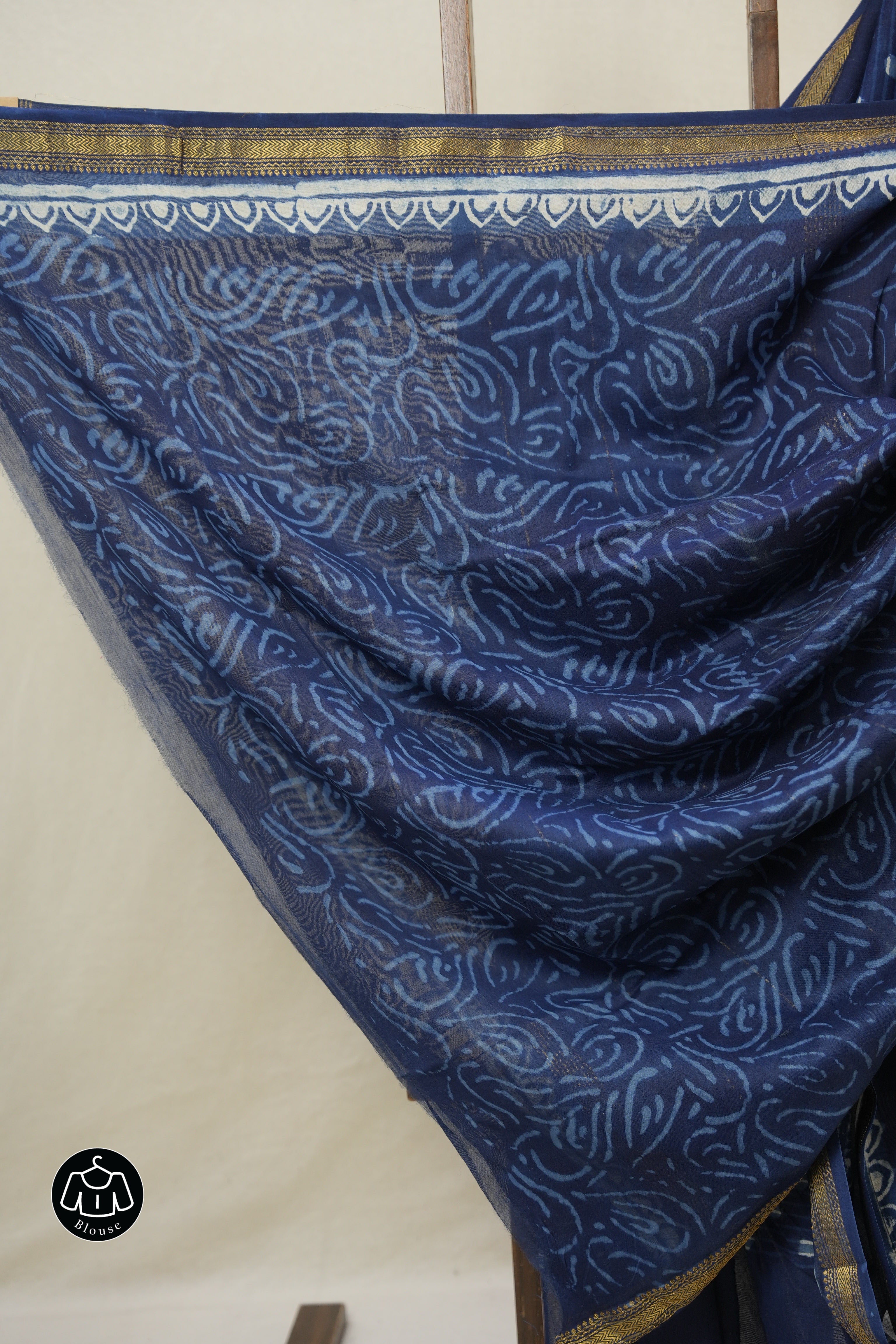 Blue Cotton Silk Saree With Maheshwari Border - SRBCSS1491