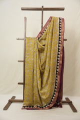 Mustard Yellow HBP Cotton Silk Saree With Maheshwari Border - SRMYCSS1487