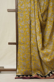 Mustard Yellow HBP Cotton Silk Saree With Maheshwari Border - SRMYCSS1487