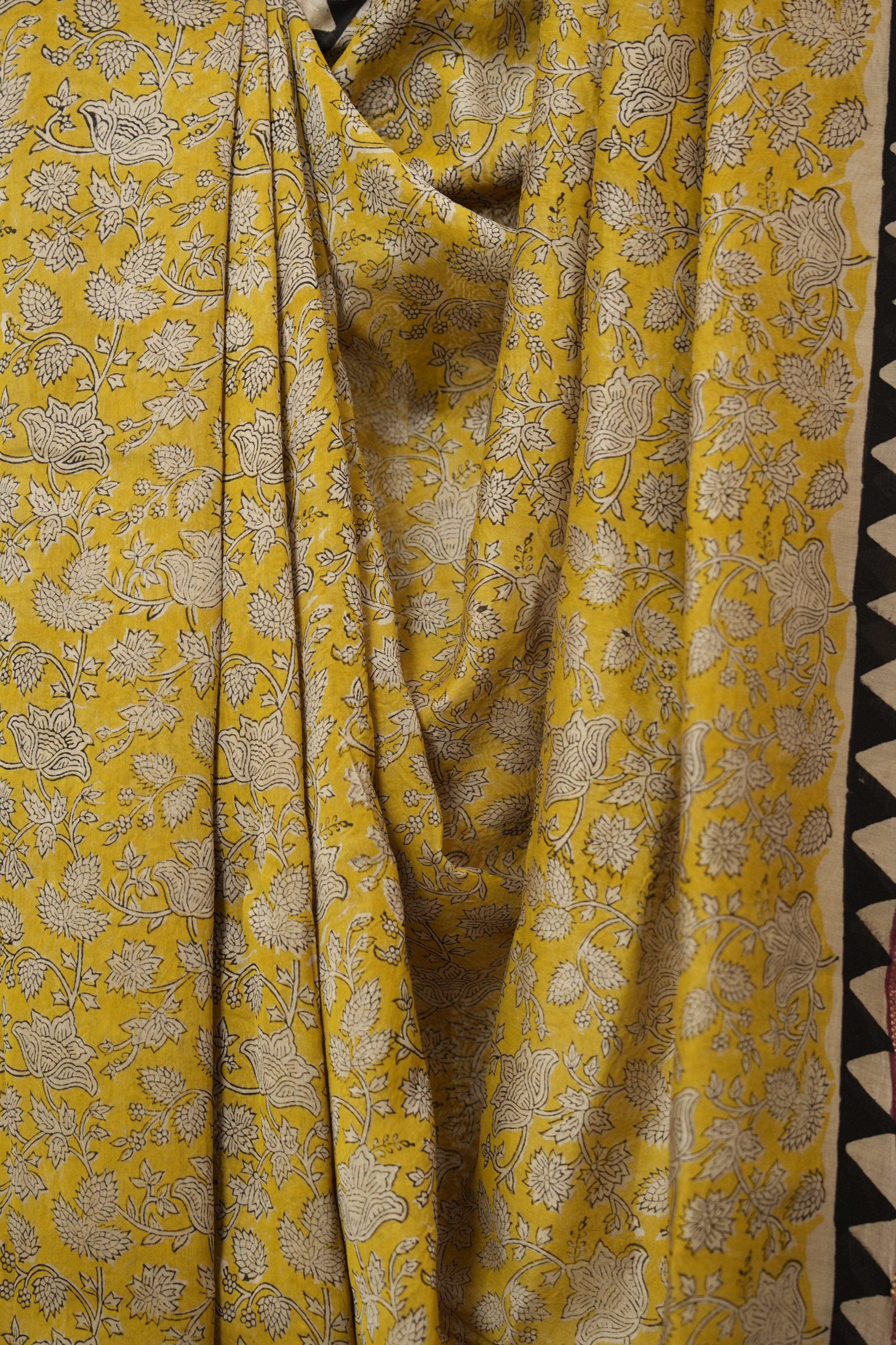 Mustard Yellow HBP Cotton Silk Saree With Maheshwari Border - SRMYCSS1487