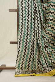Beige Black HBP Cotton Silk Saree With Maheshwari Border - SRBBCSS1486