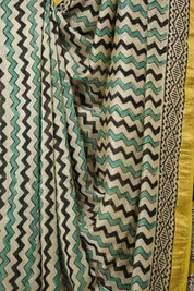 Beige Black HBP Cotton Silk Saree With Maheshwari Border - SRBBCSS1486