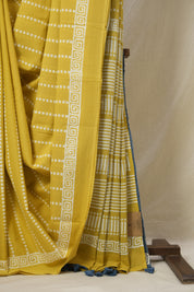 Mustard Yellow HBP Cotton Saree - SRMYCS3319