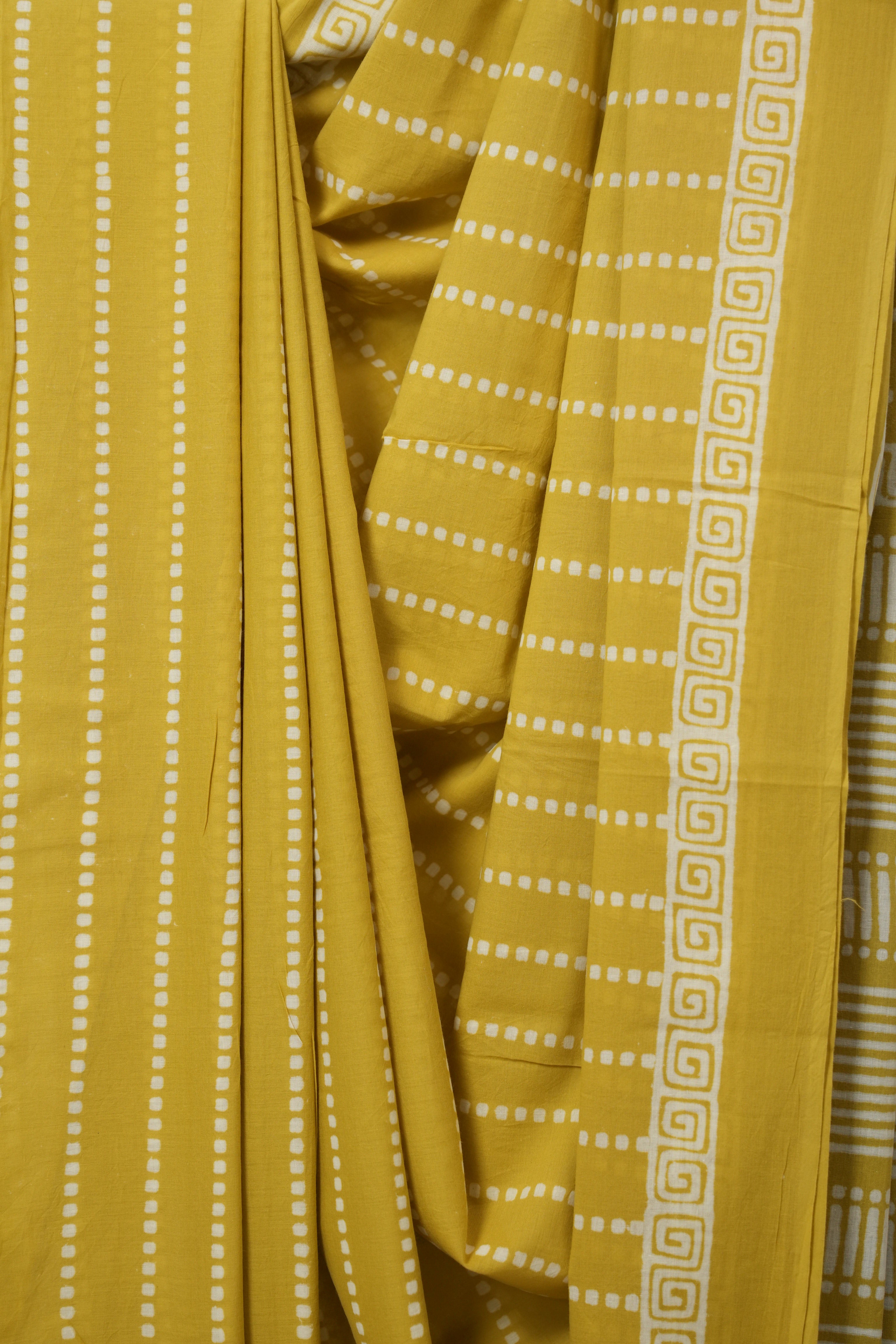 Mustard Yellow HBP Cotton Saree - SRMYCS3319
