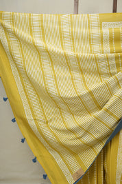 Mustard Yellow HBP Cotton Saree - SRMYCS3319