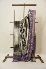 Beige-Black HBP Cotton Silk Saree With Maheshwari Border - SRBBCSS1483