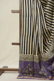 Beige-Black HBP Cotton Silk Saree With Maheshwari Border - SRBBCSS1483