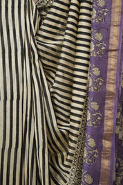 Beige-Black HBP Cotton Silk Saree With Maheshwari Border - SRBBCSS1483