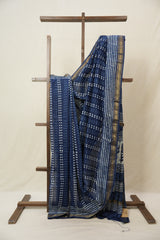 Indigo HBP Cotton Silk Saree With Maheshwari Border - SRICSS1484