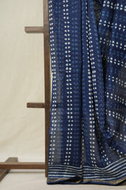 Indigo HBP Cotton Silk Saree With Maheshwari Border - SRICSS1484