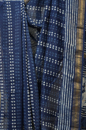Indigo HBP Cotton Silk Saree With Maheshwari Border - SRICSS1484