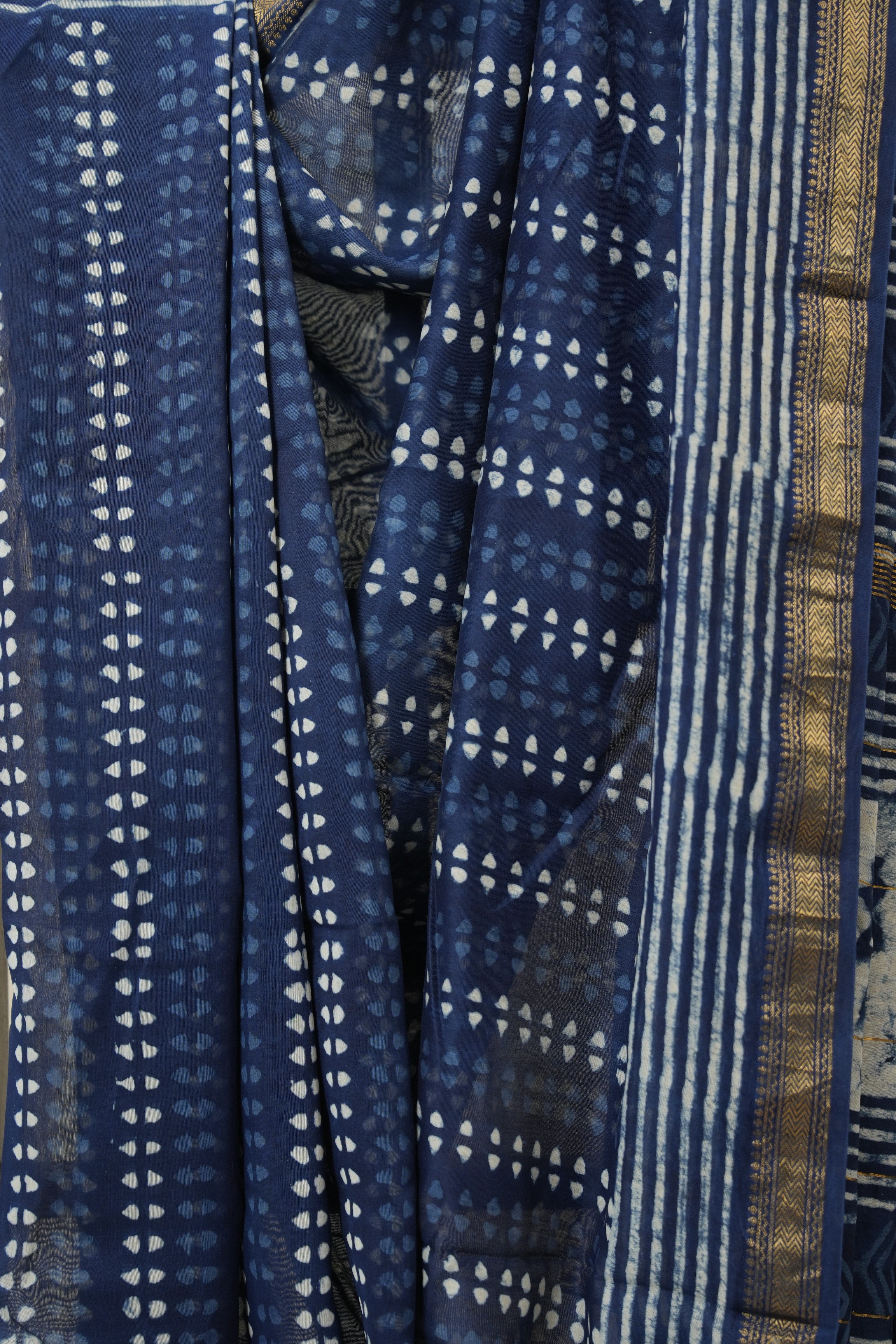 Indigo HBP Cotton Silk Saree With Maheshwari Border - SRICSS1484