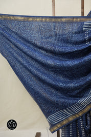 Indigo HBP Cotton Silk Saree With Maheshwari Border - SRICSS1484
