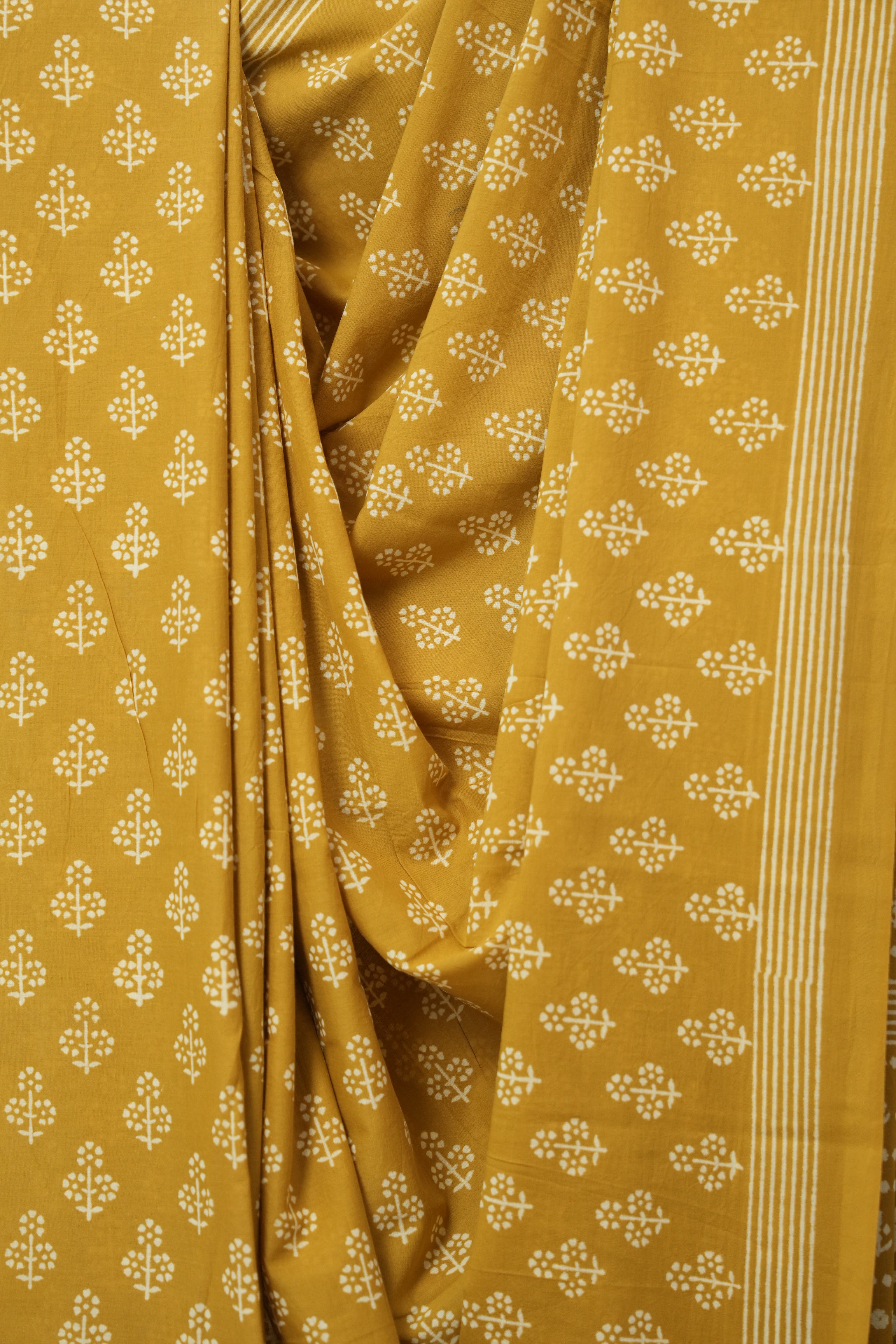 Mustard HBP Cotton Saree - SRMCS3321