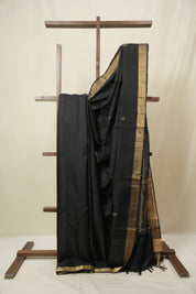 Black Raw Silk Saree - SRBRSS973
