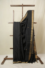 Black Raw Silk Saree - SRBRSS973