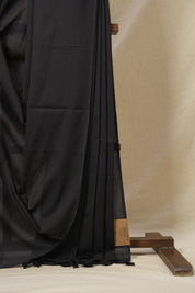 Black Mulmul Cotton Saree-SRBMCS113