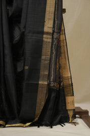 Black Raw Silk Saree - SRBRSS973