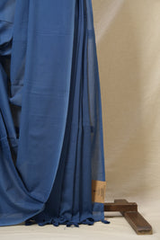 Blue Mulmul Cotton Saree-SRBMCS118