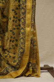 Olive Ajrakh Cotton Silk Saree With Maheshwari Border - SROACSS1514
