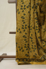 Olive Ajrakh Cotton Silk Saree With Maheshwari Border - SROACSS1514