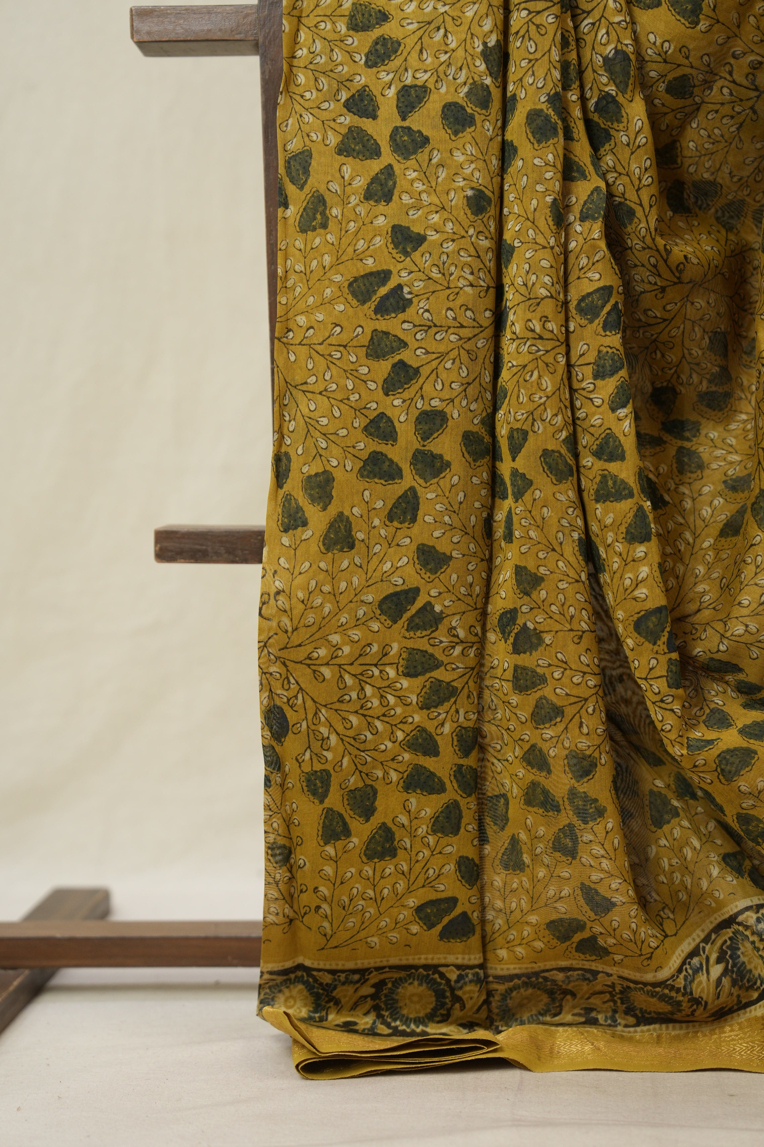Olive Ajrakh Cotton Silk Saree With Maheshwari Border - SROACSS1514