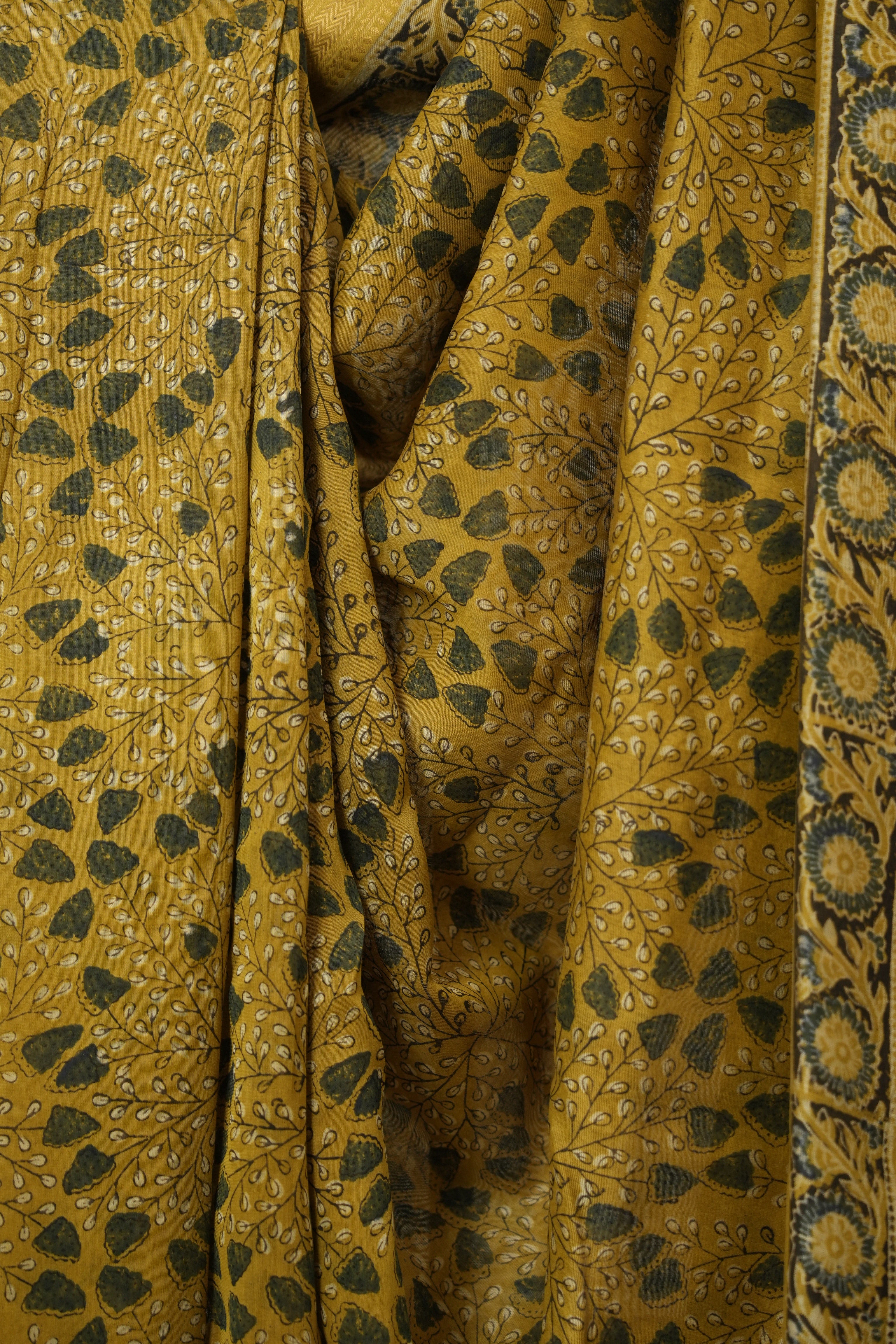 Olive Ajrakh Cotton Silk Saree With Maheshwari Border - SROACSS1514