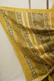 Olive Ajrakh Cotton Silk Saree With Maheshwari Border - SROACSS1514