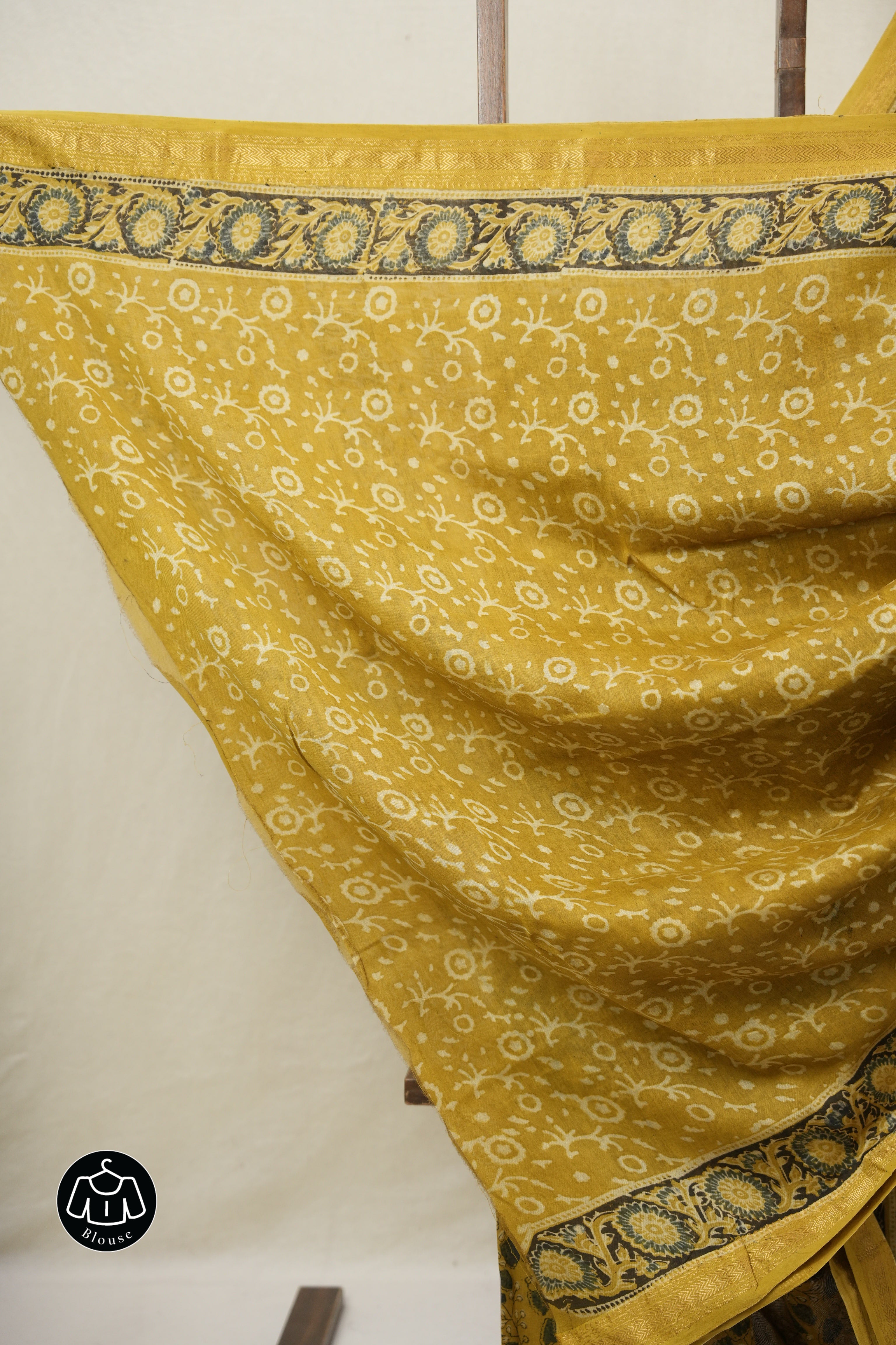 Olive Ajrakh Cotton Silk Saree With Maheshwari Border - SROACSS1514