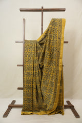 Olive Ajrakh Cotton Silk Saree With Maheshwari Border - SROACSS1513