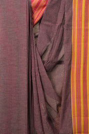 Maroon Small Checks Cotton Patteda Anchu Saree With Red-Yellow Gomi Border - SRMSPAS4
