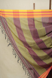 Maroon Small Checks Cotton Patteda Anchu Saree With Red-Yellow Gomi Border - SRMSPAS4