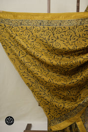 Olive Ajrakh Cotton Silk Saree With Maheshwari Border - SROACSS1513