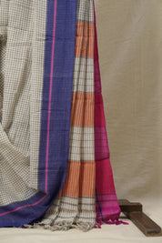 Off-White Big Checks Cotton Patteda Anchu Saree - SROWPAS158