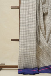 Off-White Big Checks Cotton Patteda Anchu Saree - SROWPAS158