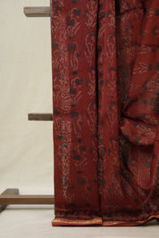Maroon Ajrakh Cotton Silk Saree With Maheshwari Border - SRMACSS1512