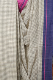 Off-White Big Checks Cotton Patteda Anchu Saree - SROWPAS158