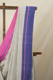 Off-White Big Checks Cotton Patteda Anchu Saree - SROWPAS158