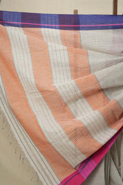 Off-White Big Checks Cotton Patteda Anchu Saree - SROWPAS158