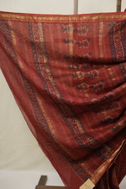 Maroon Ajrakh Cotton Silk Saree With Maheshwari Border - SRMACSS1512