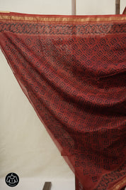 Maroon Ajrakh Cotton Silk Saree With Maheshwari Border - SRMACSS1512