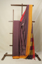 Maroon Big Checks Cotton Patteda Anchu Saree - SRMPAS171