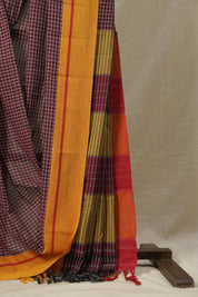 Maroon Big Checks Cotton Patteda Anchu Saree - SRMPAS171