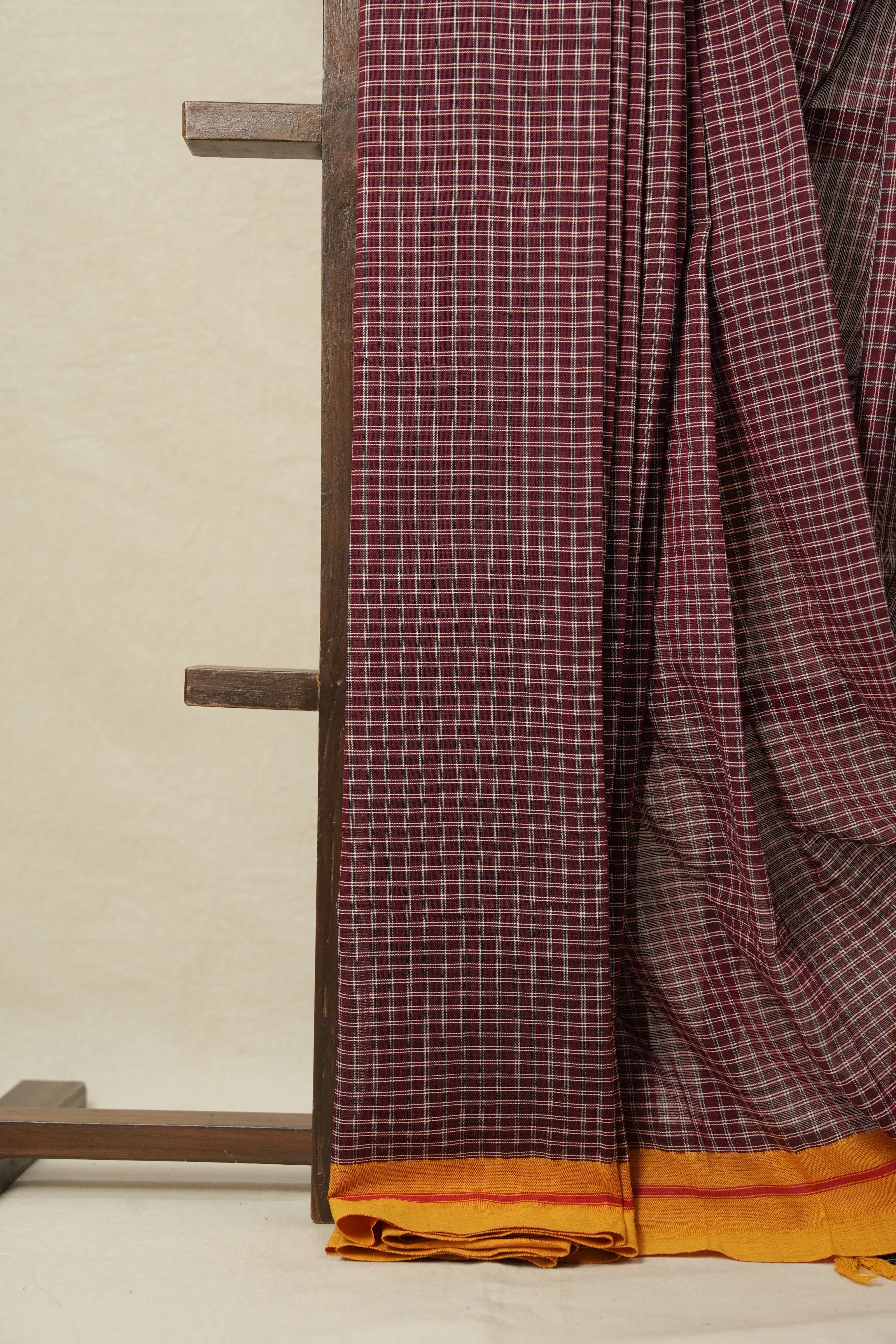 Maroon Big Checks Cotton Patteda Anchu Saree - SRMPAS171