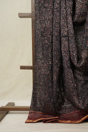 Black Ajrakh Cotton Silk Saree With Maheshwari Border - SRBACSS1509