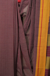 Maroon Big Checks Cotton Patteda Anchu Saree - SRMPAS171