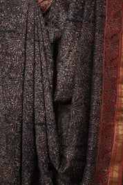 Black Ajrakh Cotton Silk Saree With Maheshwari Border - SRBACSS1509