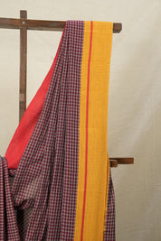 Maroon Big Checks Cotton Patteda Anchu Saree - SRMPAS171