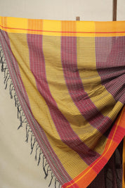 Maroon Big Checks Cotton Patteda Anchu Saree - SRMPAS171