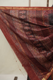 Black Ajrakh Cotton Silk Saree With Maheshwari Border - SRBACSS1509